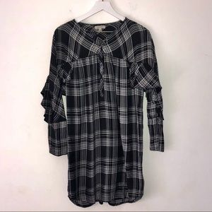 Max Studio Black Ruffle Plaid Shirt Dress Size S